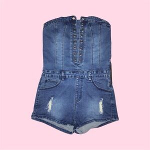 denim lace up corset romper